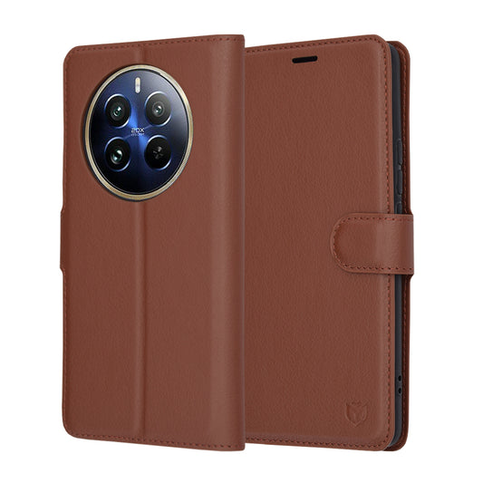 Capa para Realme 12 Pro / 12 Pro+, Techsuit, Leather Folio, Castanha