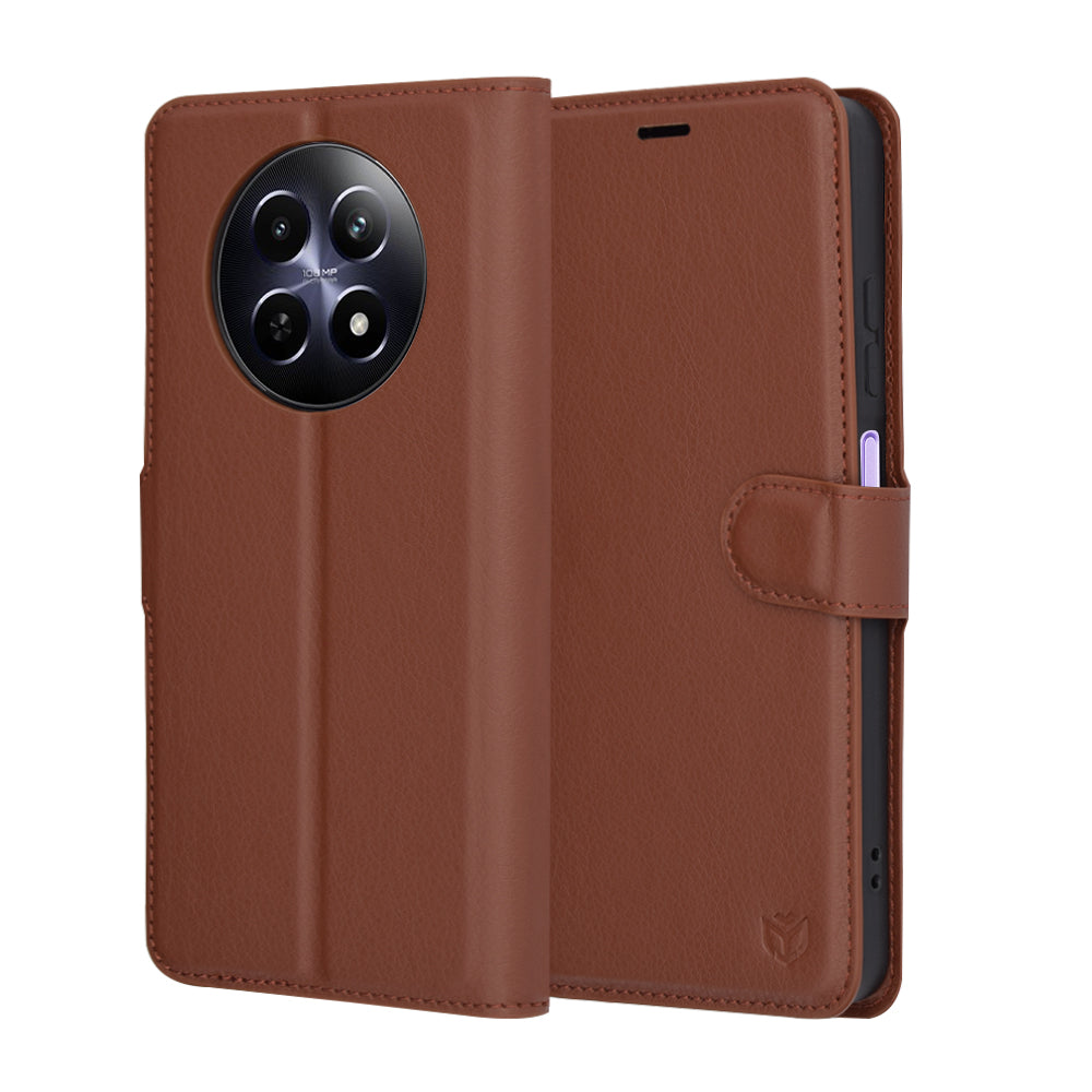 Capa para Realme 12x / 12, Techsuit, Leather Folio, Castanha