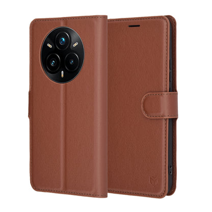 Capa para Realme 14 Pro+, Techsuit, Leather Folio, Castanha