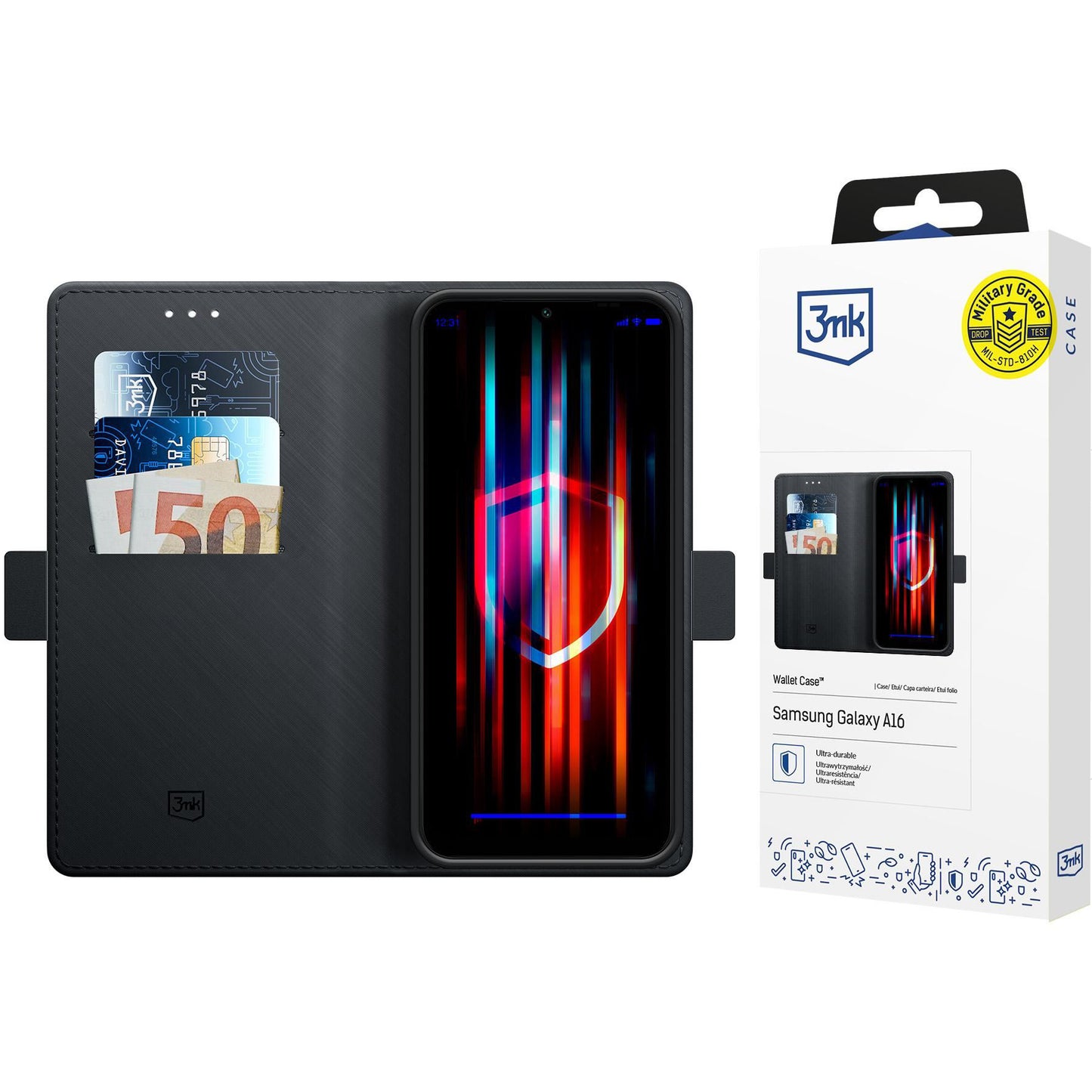 Capa para Samsung Galaxy A16 5G A166 / A16 4G A165, 3MK, Carteira, Preta