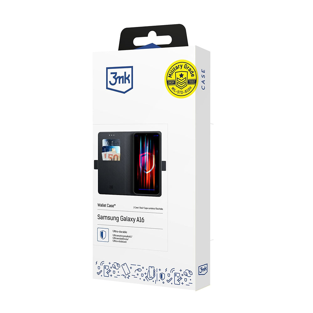 Capa para Samsung Galaxy A16 5G A166 / A16 4G A165, 3MK, Carteira, Preta
