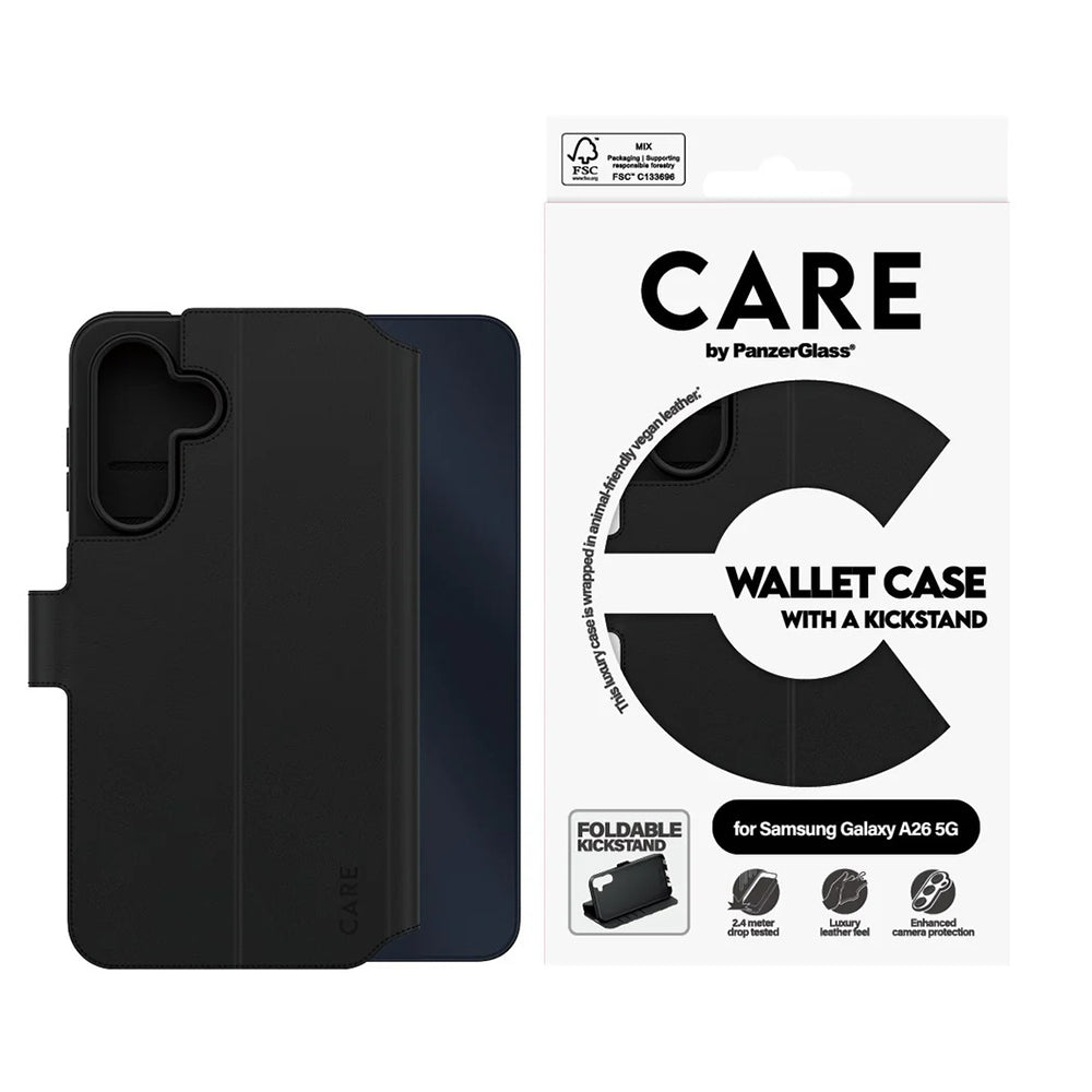 Capa para Samsung Galaxy A26 A266, PanzerGlass, com Suporte Kickstand Wallet, Preta