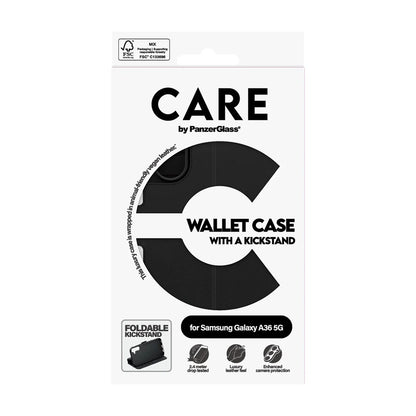 Capa para Samsung Galaxy A36 A366, PanzerGlass, com Suporte Kickstand Wallet, Preta