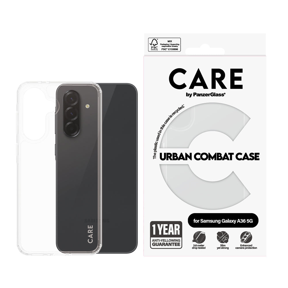 Capa para Samsung Galaxy A36 A366, PanzerGlass, Care Urban Combat, Transparente