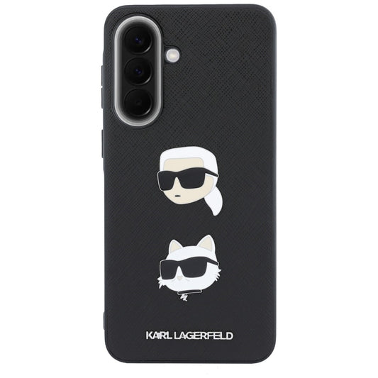 Capa para Samsung Galaxy A37 5G, Karl Lagerfeld, Pins e Logótipo das Cabeças Granuladas de Karl & Choupette, Preta