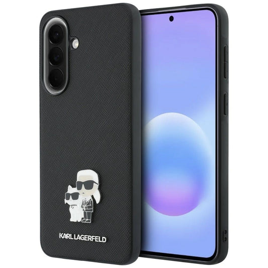Capa para Samsung Galaxy A37 5G, Karl Lagerfeld, Saffiano Karl & Choupette Metal, Preta