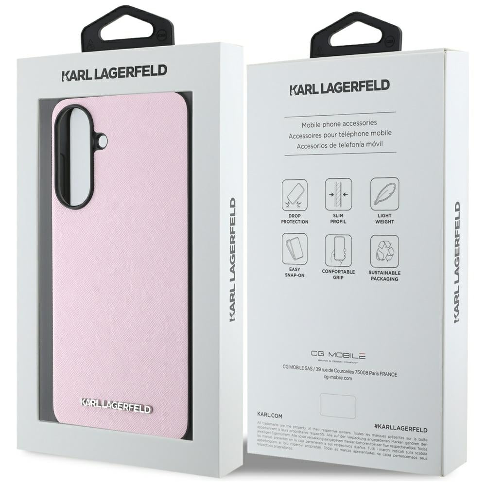 Capa para Samsung Galaxy A56 A566, Karl Lagerfeld, Saffiano Metal Logo, Rosa
