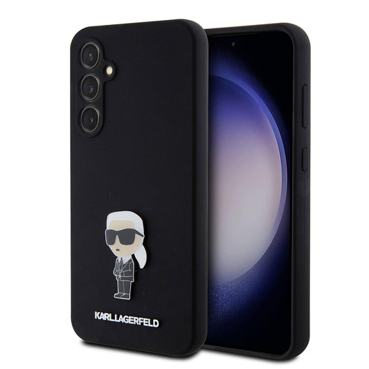 Capa para Samsung Galaxy S23 FE S711, Karl Lagerfeld, Silicone Ikonik Karl Metal, Preta