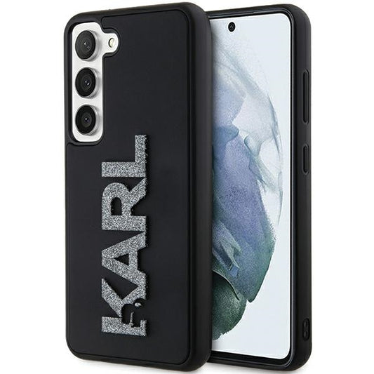Capa para Samsung Galaxy S23+ S916, Karl Lagerfeld, Logo Glitter de Borracha 3D, Preta