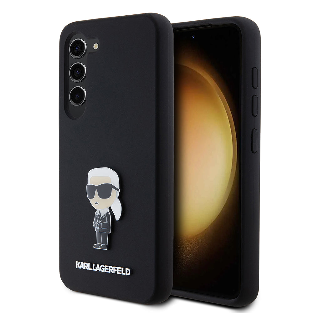 Capa para Samsung Galaxy S23 S911, Karl Lagerfeld, Silicone Ikonik Karl Metal, Preta