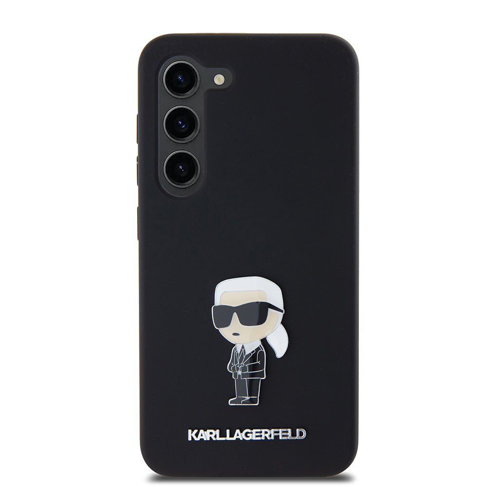 Capa para Samsung Galaxy S23 S911, Karl Lagerfeld, Silicone Ikonik Karl Metal, Preta