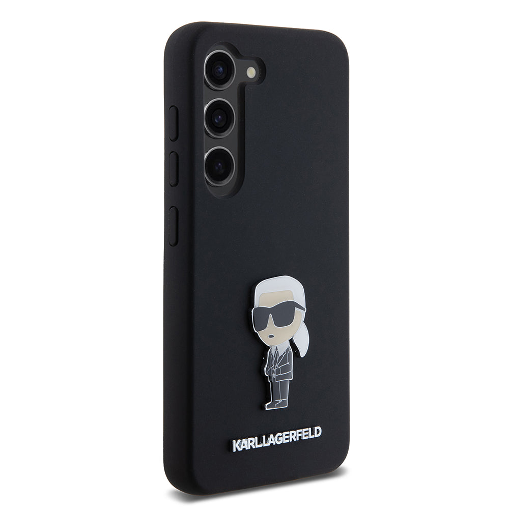 Capa para Samsung Galaxy S23 S911, Karl Lagerfeld, Silicone Ikonik Karl Metal, Preta