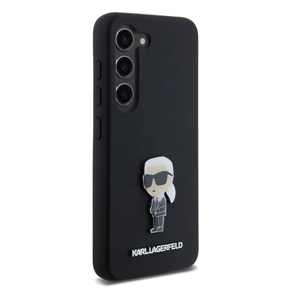 Capa para Samsung Galaxy S23 S911, Karl Lagerfeld, Silicone Ikonik Karl Metal, Preta