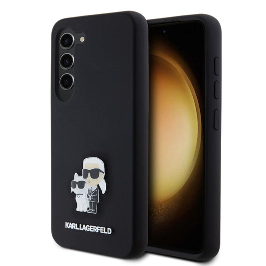 Capa para Samsung Galaxy S23 S911, Karl Lagerfeld, Silicone Karl & Choupette Metal, Preta