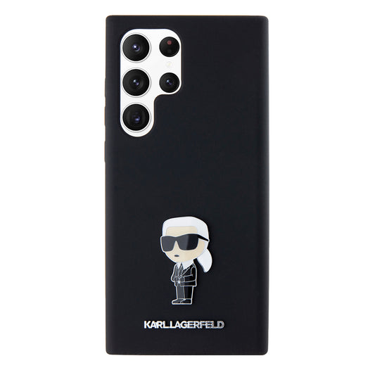 Capa para Samsung Galaxy S23 Ultra S918, Karl Lagerfeld, Silicone Ikonik Karl Metal, Preta