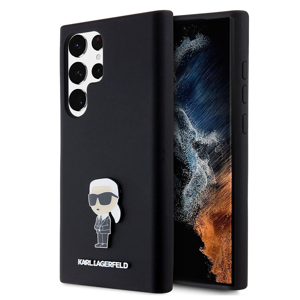 Capa para Samsung Galaxy S23 Ultra S918, Karl Lagerfeld, Silicone Ikonik Karl Metal, Preta