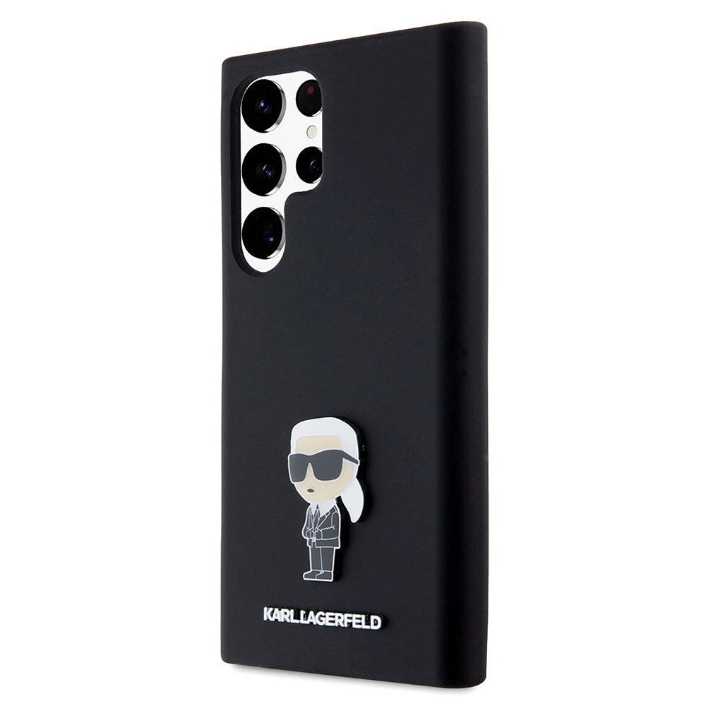 Capa para Samsung Galaxy S23 Ultra S918, Karl Lagerfeld, Silicone Ikonik Karl Metal, Preta