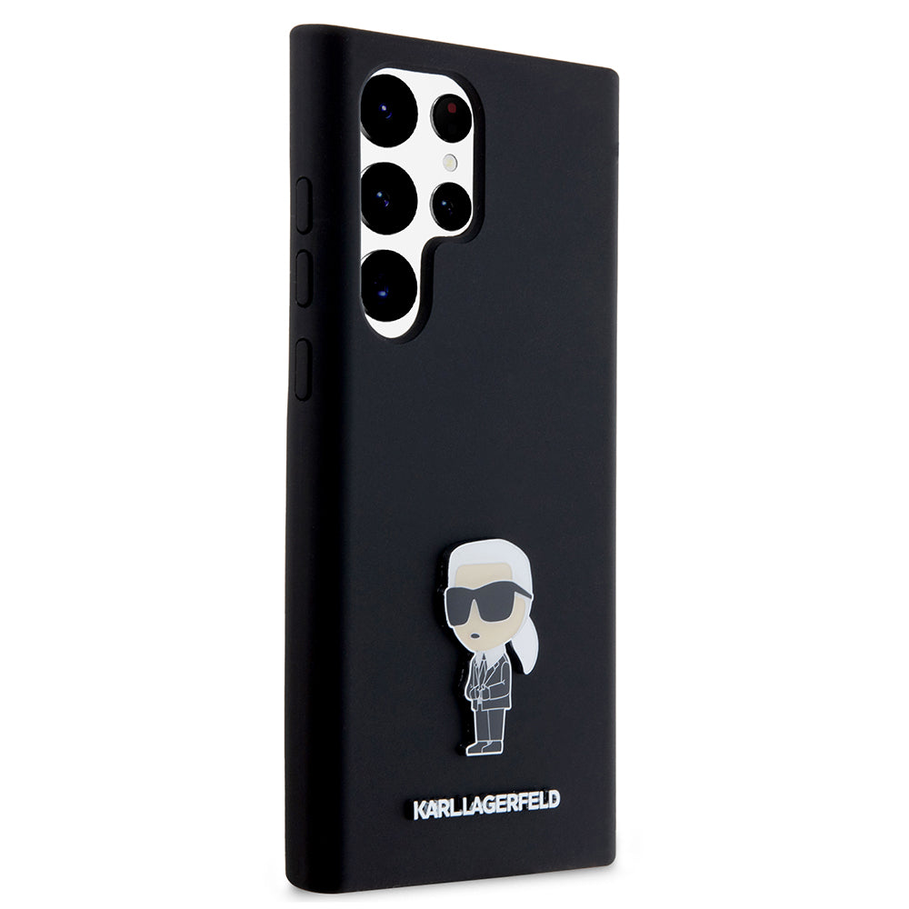 Capa para Samsung Galaxy S23 Ultra S918, Karl Lagerfeld, Silicone Ikonik Karl Metal, Preta