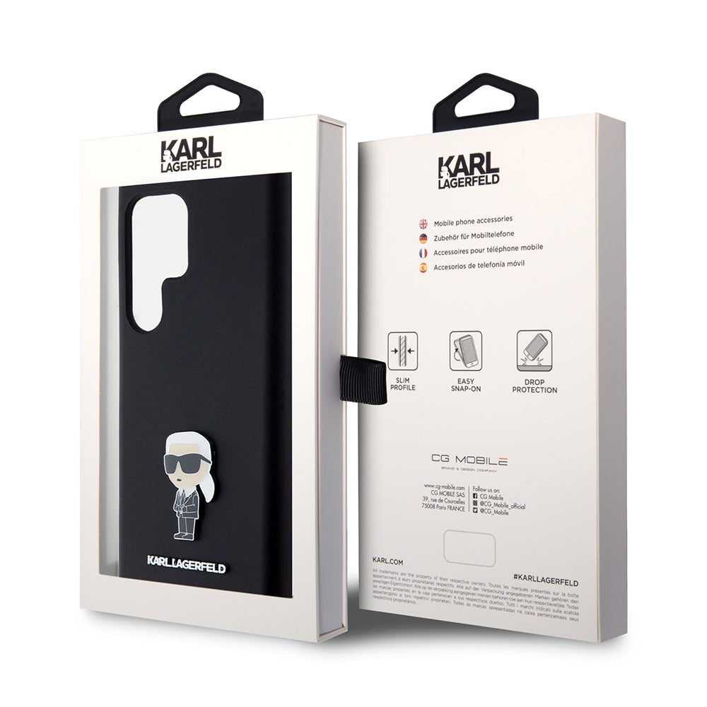 Capa para Samsung Galaxy S23 Ultra S918, Karl Lagerfeld, Silicone Ikonik Karl Metal, Preta