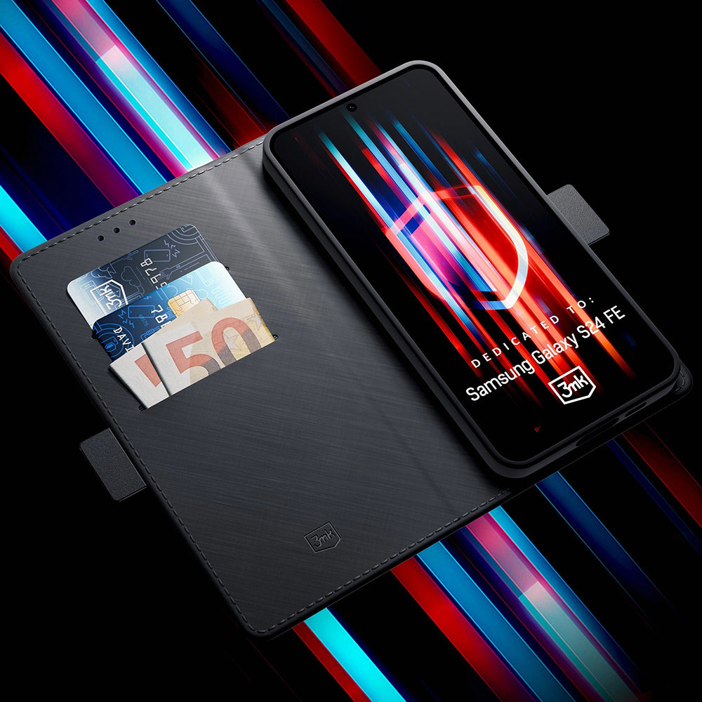 Capa para Samsung Galaxy S24 FE S721, 3MK, Carteira, Preta