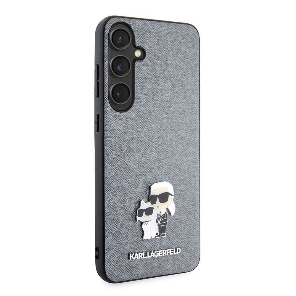 Capa para Samsung Galaxy S24+ S926, Karl Lagerfeld, Saffiano Karl & Choupette Metal, Cinza