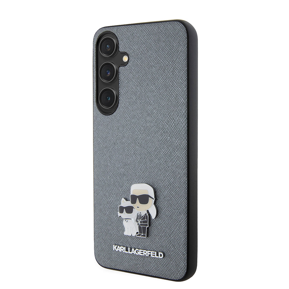 Capa para Samsung Galaxy S24+ S926, Karl Lagerfeld, Saffiano Karl & Choupette Metal, Cinza