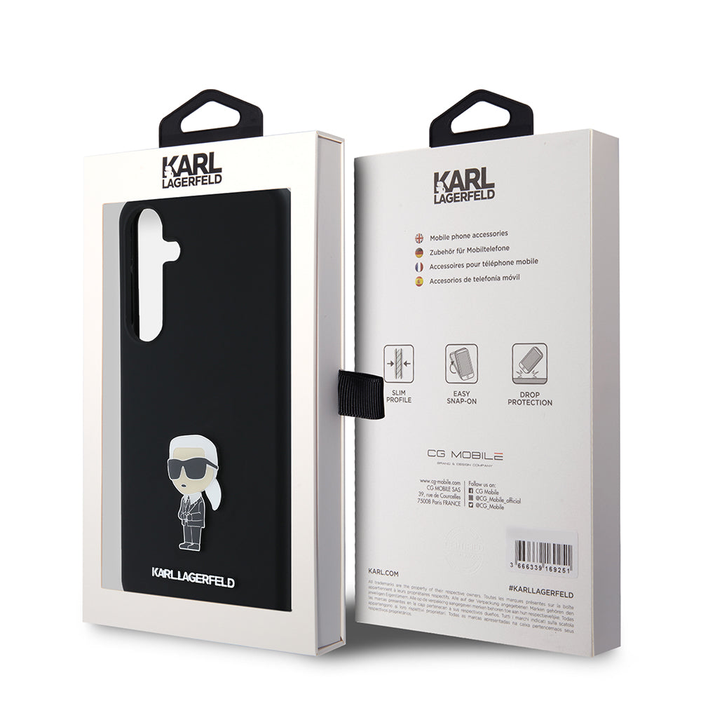 Capa para Samsung Galaxy S24+ S926, Karl Lagerfeld, Silicone Ikonik Karl Metal, Preta