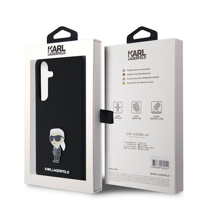 Capa para Samsung Galaxy S24+ S926, Karl Lagerfeld, Silicone Ikonik Karl Metal, Preta