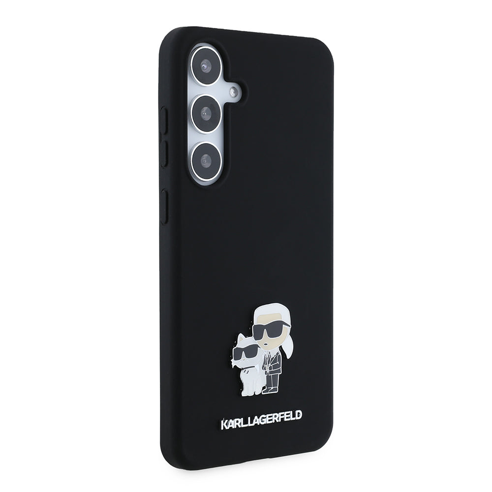 Capa para Samsung Galaxy S24+ S926, Karl Lagerfeld, Silicone Karl & Choupette Metal, Preta