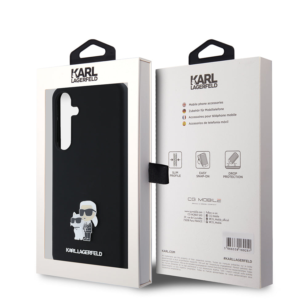 Capa para Samsung Galaxy S24+ S926, Karl Lagerfeld, Silicone Karl & Choupette Metal, Preta