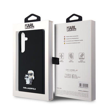 Capa para Samsung Galaxy S24+ S926, Karl Lagerfeld, Silicone Karl & Choupette Metal, Preta