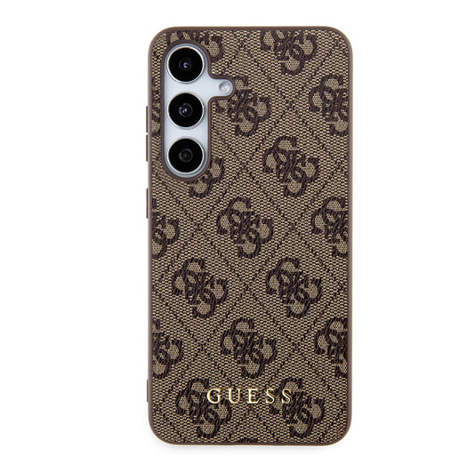 Capa para Samsung Galaxy S24 S921, Guess, Logo Metal Dourado 4G, Castanho