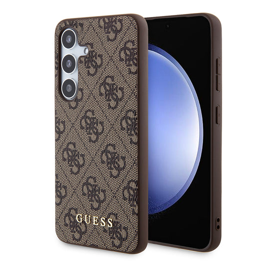 Capa para Samsung Galaxy S24 S921, Guess, Logo Metal Dourado 4G, Castanho