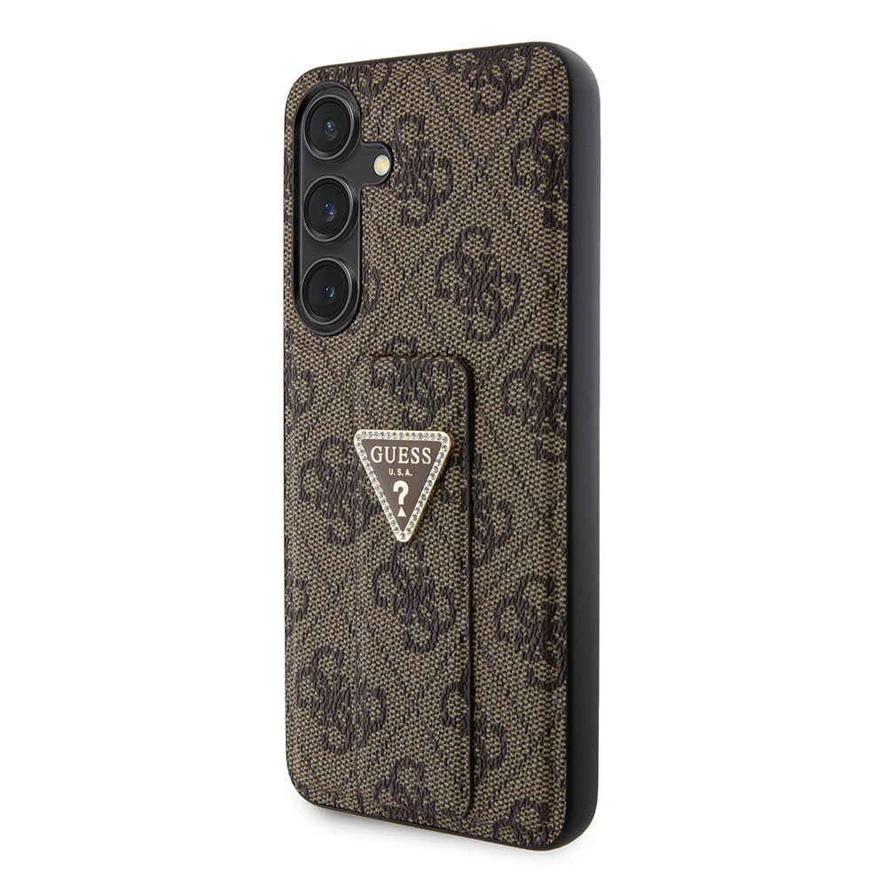 Capa para Samsung Galaxy S24 S921, Guess, Grip Stand 4G Triangle Strass, Castanho