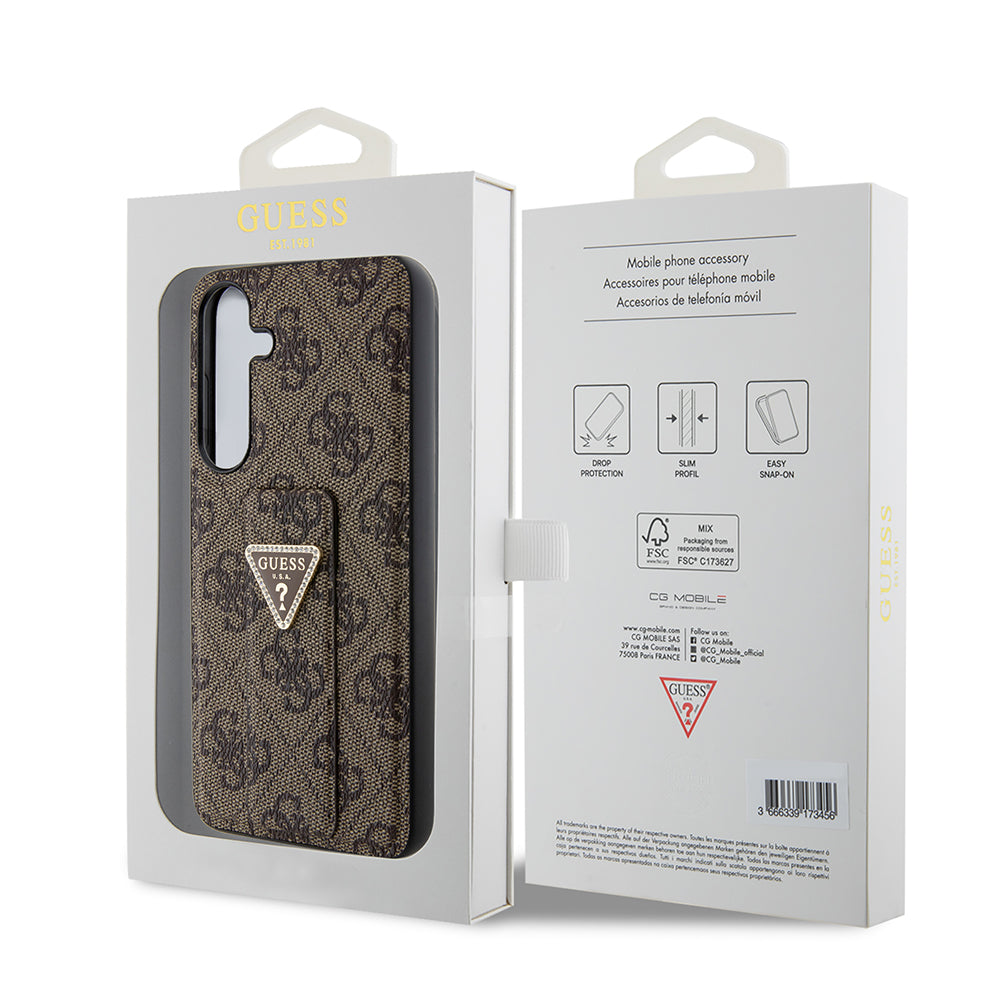 Capa para Samsung Galaxy S24 S921, Guess, Grip Stand 4G Triangle Strass, Castanho