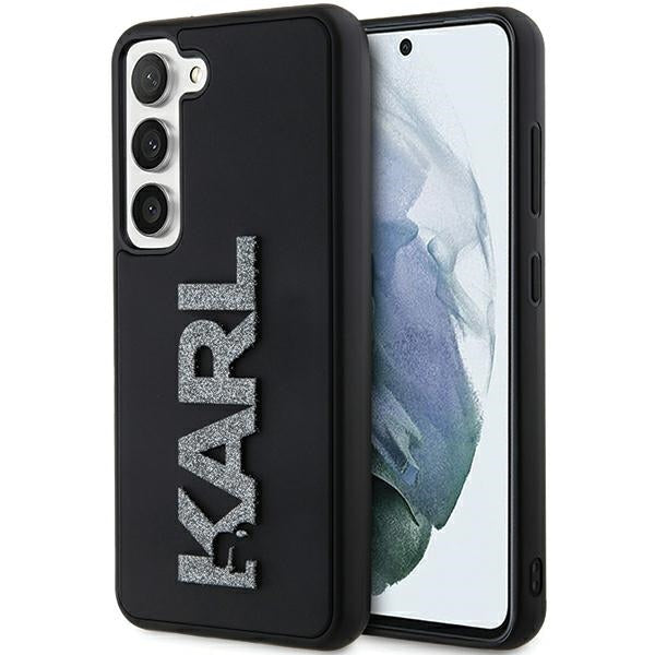 Capa para Samsung Galaxy S24 S921, Karl Lagerfeld, Logo de Borracha com Glitter 3D, Preta