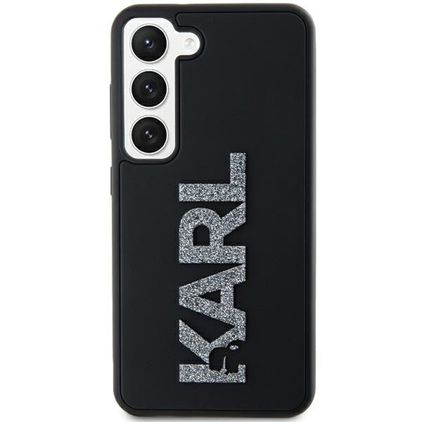 Capa para Samsung Galaxy S24 S921, Karl Lagerfeld, Logo de Borracha com Glitter 3D, Preta