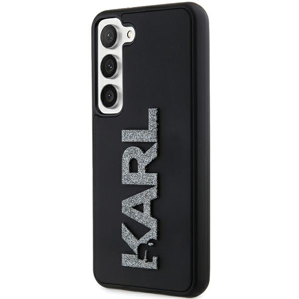 Capa para Samsung Galaxy S24 S921, Karl Lagerfeld, Logo de Borracha com Glitter 3D, Preta