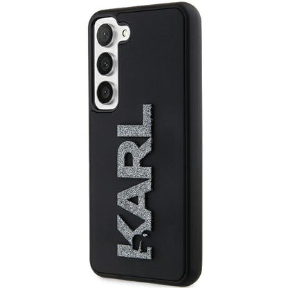 Capa para Samsung Galaxy S24 S921, Karl Lagerfeld, Logo de Borracha com Glitter 3D, Preta