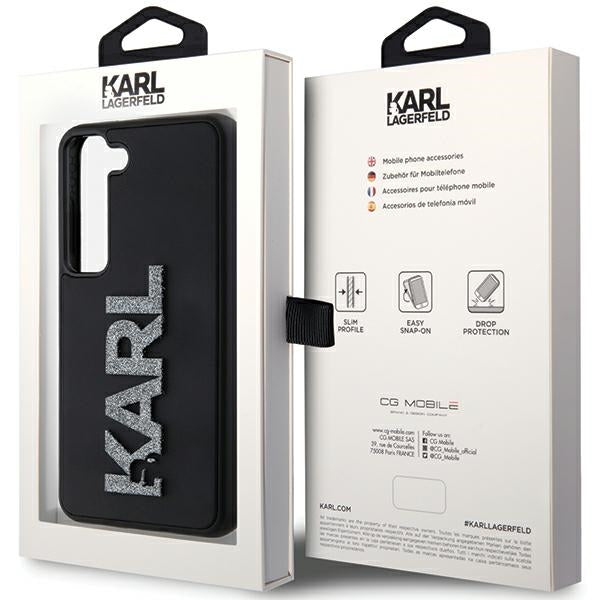 Capa para Samsung Galaxy S24 S921, Karl Lagerfeld, Logo de Borracha com Glitter 3D, Preta