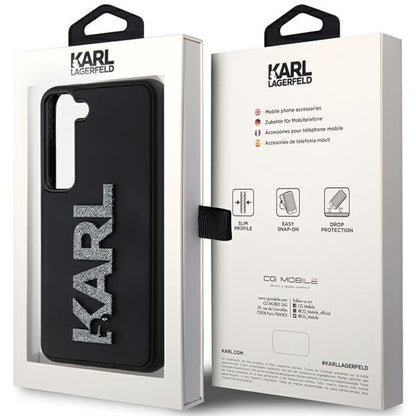 Capa para Samsung Galaxy S24 S921, Karl Lagerfeld, Logo de Borracha com Glitter 3D, Preta