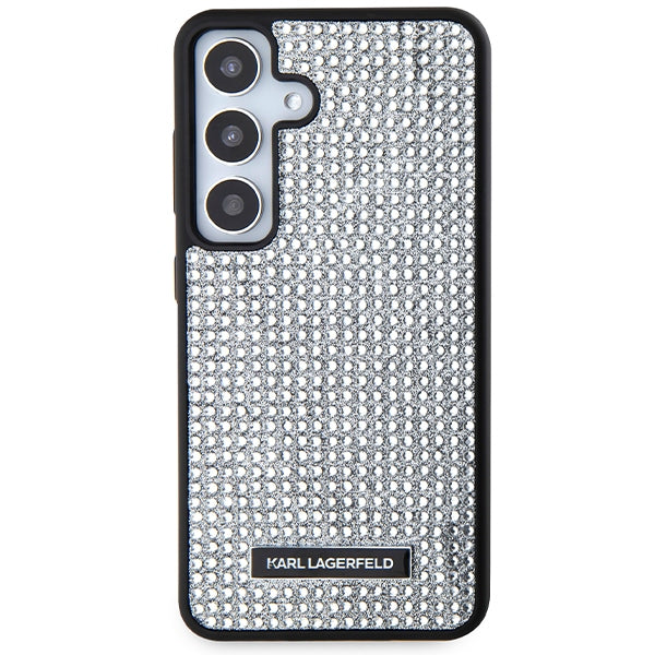 Capa para Samsung Galaxy S24 S921, Karl Lagerfeld, Placa de Metal com Strass, Prateada