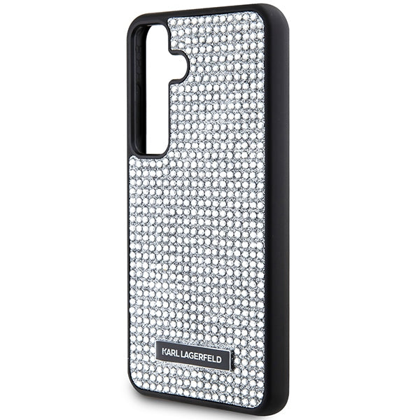Capa para Samsung Galaxy S24 S921, Karl Lagerfeld, Placa de Metal com Strass, Prateada