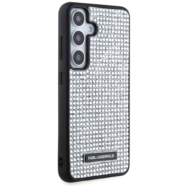 Capa para Samsung Galaxy S24 S921, Karl Lagerfeld, Placa de Metal com Strass, Prateada