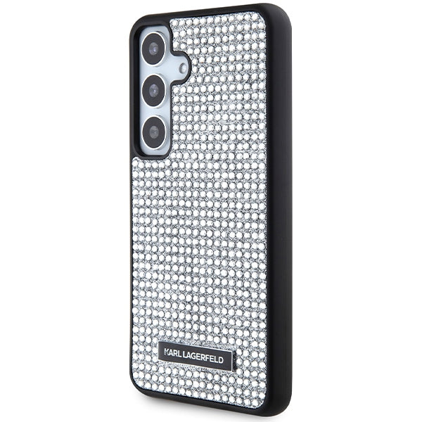 Capa para Samsung Galaxy S24 S921, Karl Lagerfeld, Placa de Metal com Strass, Prateada