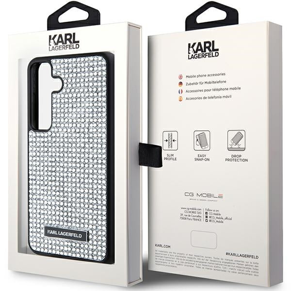 Capa para Samsung Galaxy S24 S921, Karl Lagerfeld, Placa de Metal com Strass, Prateada