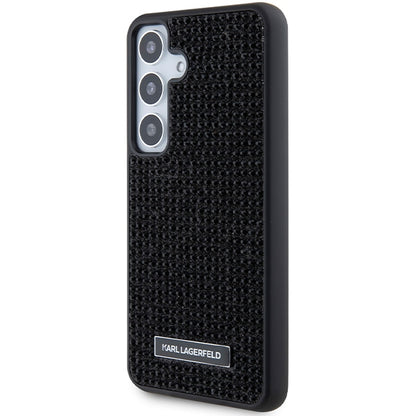 Capa para Samsung Galaxy S24 S921, Karl Lagerfeld, Placa de Metal com Strass, Preta