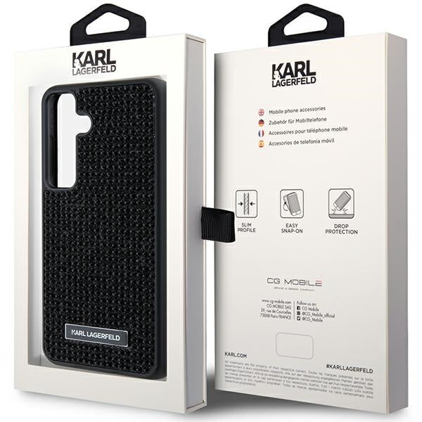 Capa para Samsung Galaxy S24 S921, Karl Lagerfeld, Placa de Metal com Strass, Preta