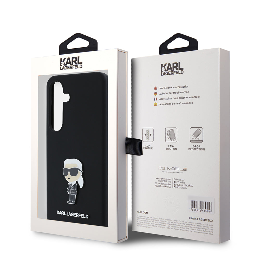 Case for Samsung Galaxy S24 S921, Karl Lagerfeld, Silicone Ikonik Karl Metal, Black