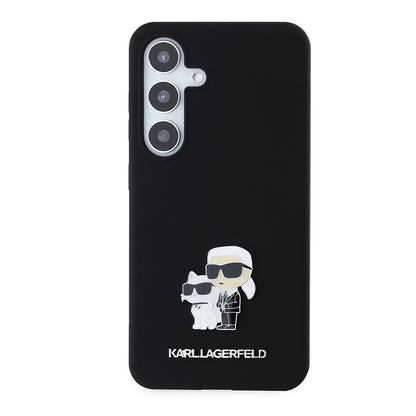 Capa para Samsung Galaxy S24 S921, Karl Lagerfeld, Silicone Karl & Choupette Metal, Preta